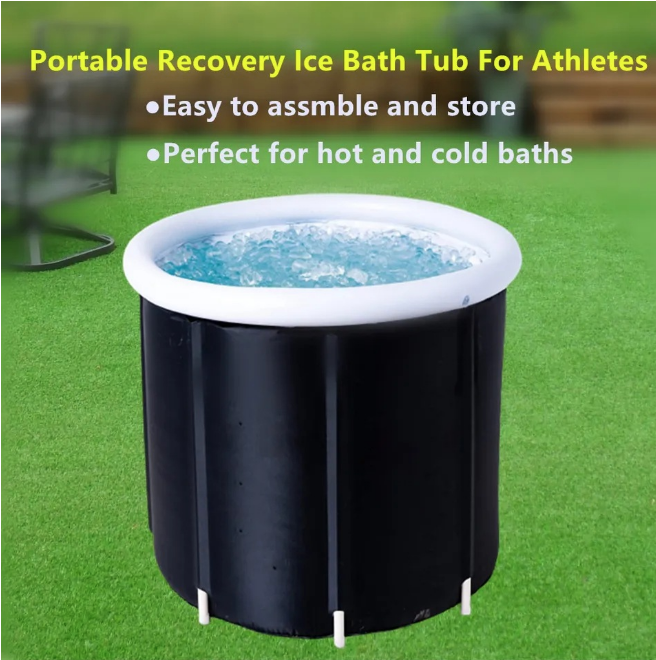 Large Portable Ice Bath Cold Plunge Tub for Athlete Recovery - Ice Bath Tub with Carrying Case 5 Layer Inflatable Collapsible & Freestanding Cold Water Therapy